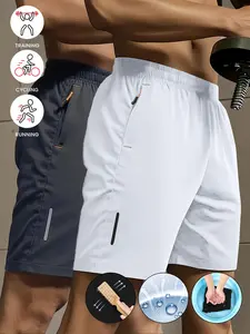 Men’s casual athletic shorts, 2-pack, with zippered pockets, made from ice silk for quick drying, comfortable and breathable, suitable for outdoor activities, the beach, and workouts