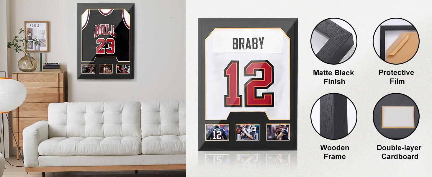 Jersey Frame Display Cases, Jersey Frame with Picture Slots, Jersey Shadow Box Display Case, 98% UV Protection, Football, Basketball