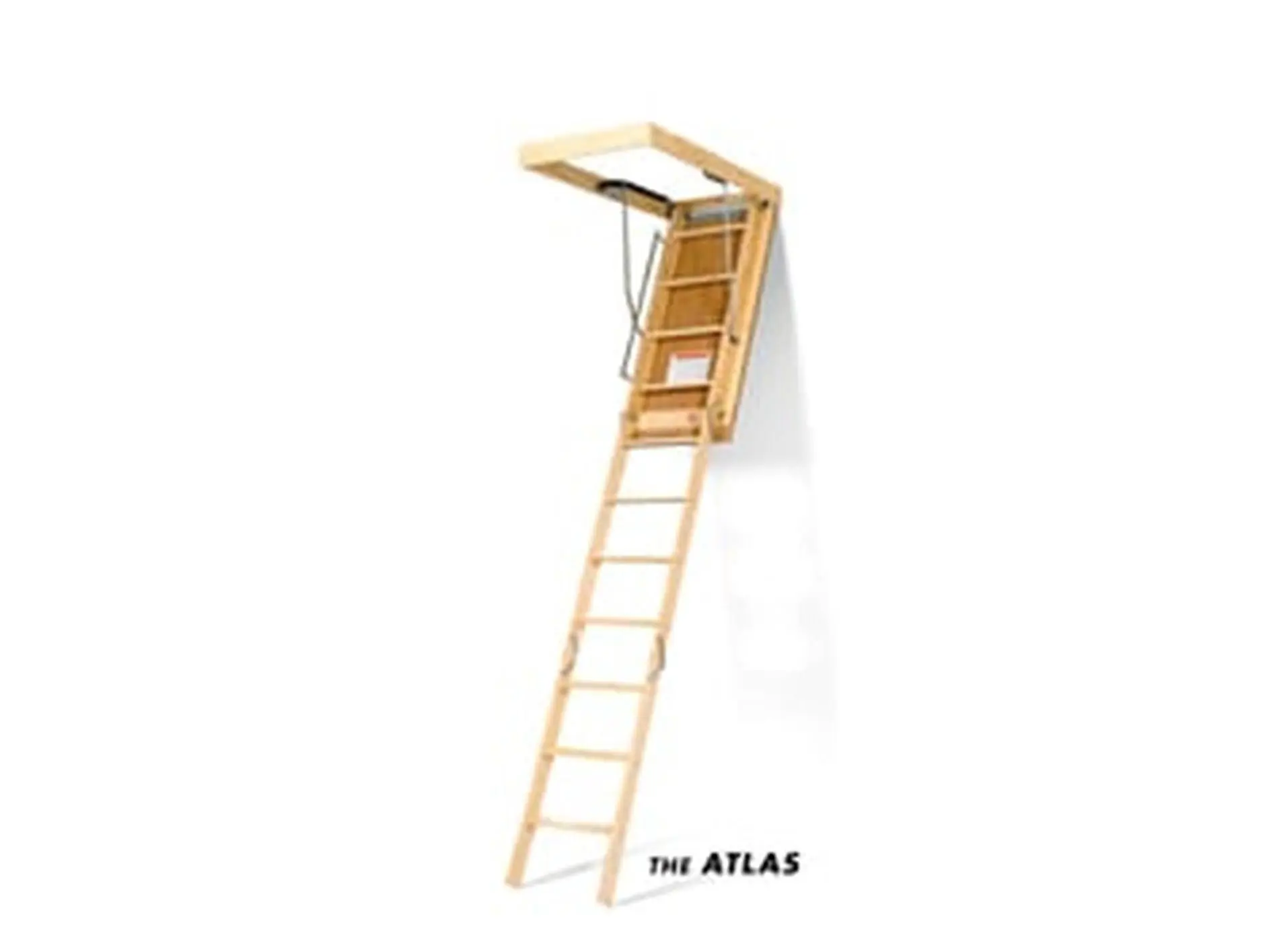 Marwin A-100 Atlas Adjustable Attic Stair for Construction & Attic Work, Galvanized, 25.5x54in x8ft9in, 250lb Capacity, High-Grade Kiln-Dried Yellow Pine Lumber, Plywood Panel, Safety Edge, Steel Rods Under Treads, No Splitting/Splintering