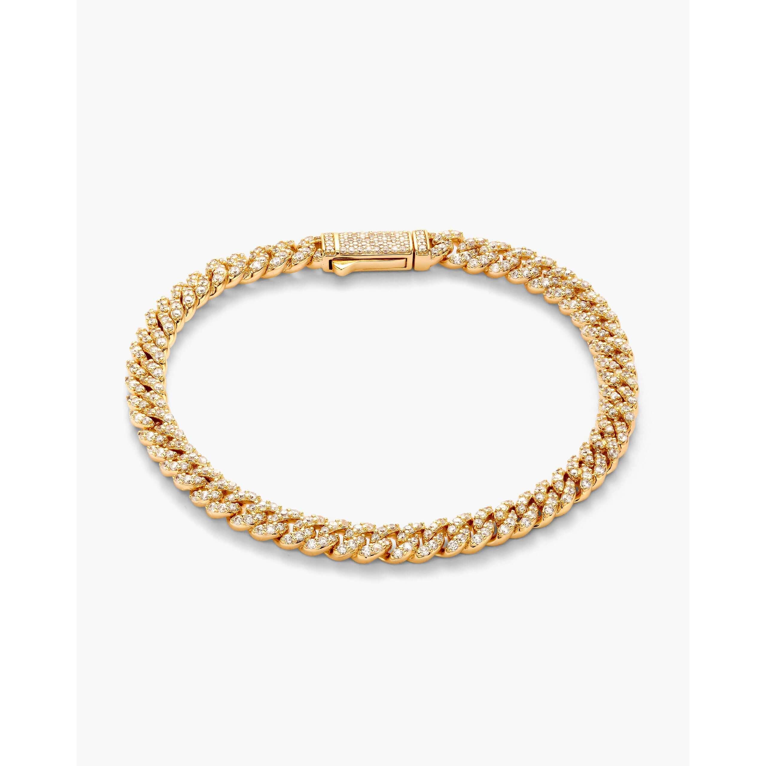 JAXXON Iced Out Cuban Link Bracelet 5mm - Gold - Pavé Diamond Simulants - Box Clasp