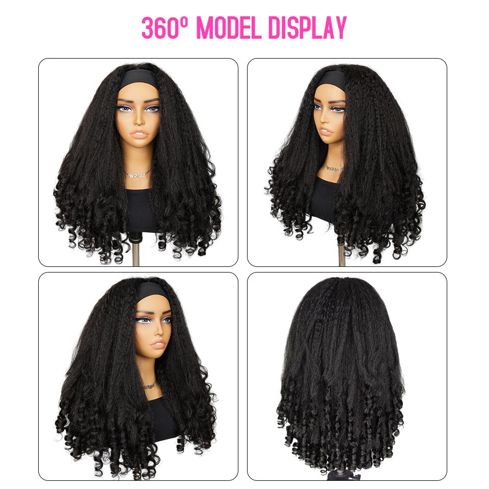 [New In] BGMgirl Headband Kinky Straight Half Wig with Spiral Curly Ends  200% Density Wig 100% Human Hair No-Glue Easy Install Beginner Friendly Protective Style Ready to Wear for Fall Winter