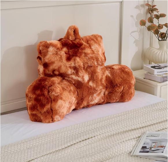 18in Velvet Bed Wedge Pillow - Adult Back Rest Support Cushion for Sitting Up in Bed/Couch, Leopard Brown Sleeping Pillow, Pillows