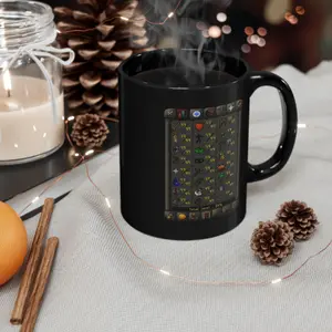 Old School RuneScape Maxed Skills Graphic Mug, OSRS 99 Stats Panel Coffee Cup, Retro MMORPG Gamer Gift, Black Ceramic Mug