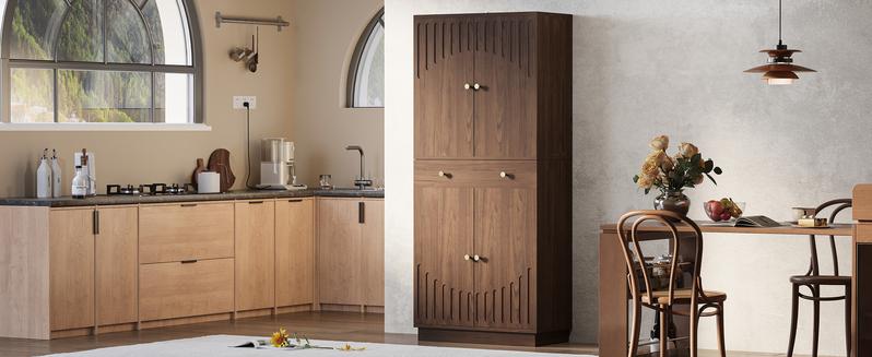 IRONCK 72” Tall Kitchen Pantry Cabinet, Farmhouse Pantry with 2 Pull Doors and Drawer Organizing Board Storage for Home Kitchen Dining Room IRONCK 72” Tall Kitchen Pantry Cabinet, Farmhouse Pantry with 2 Pull Doors and Drawer Organizing Board Storage for Home Kitchen Dining Room