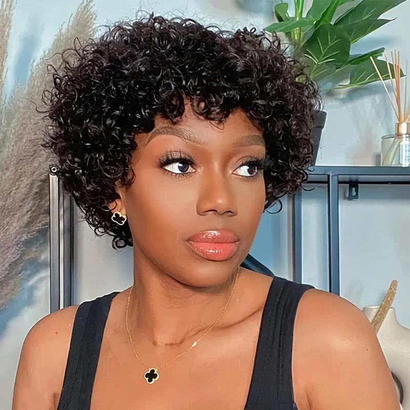 026 Pixie Cut Wig for Black Women Short Bomb Curly Wigs Brazilian Virgin Human Hair Short Curly Pixie Wigs Pixie Cut Layered Wig Natural Black Short Wigs for Black Women#TikTokShopHolidayHaul