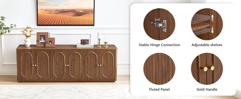 Giratree 63'' Fluted Sideboard Buffet Cabinet with Storage and 6 Doors, Low Storage Cabinet Modern Wooden Accent Credenza Console Table for Kitchen Dining Living Room Entryway