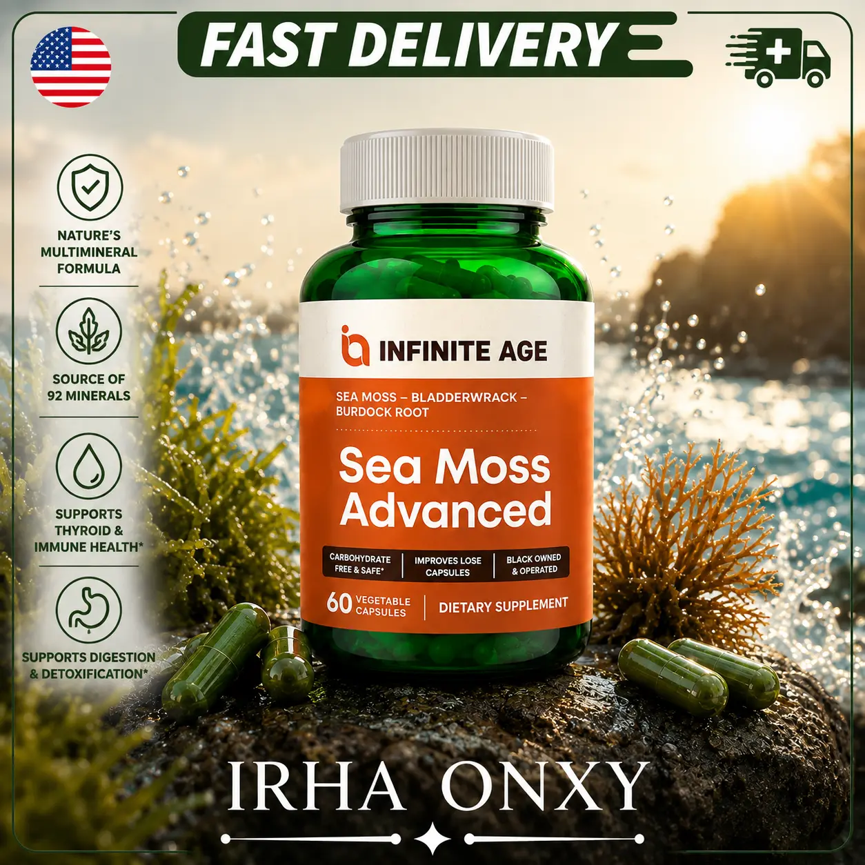 Sea Moss Capsules 1250mg – Plant-Based Superfood Supplement for Daily Wellness Support (60 Count)