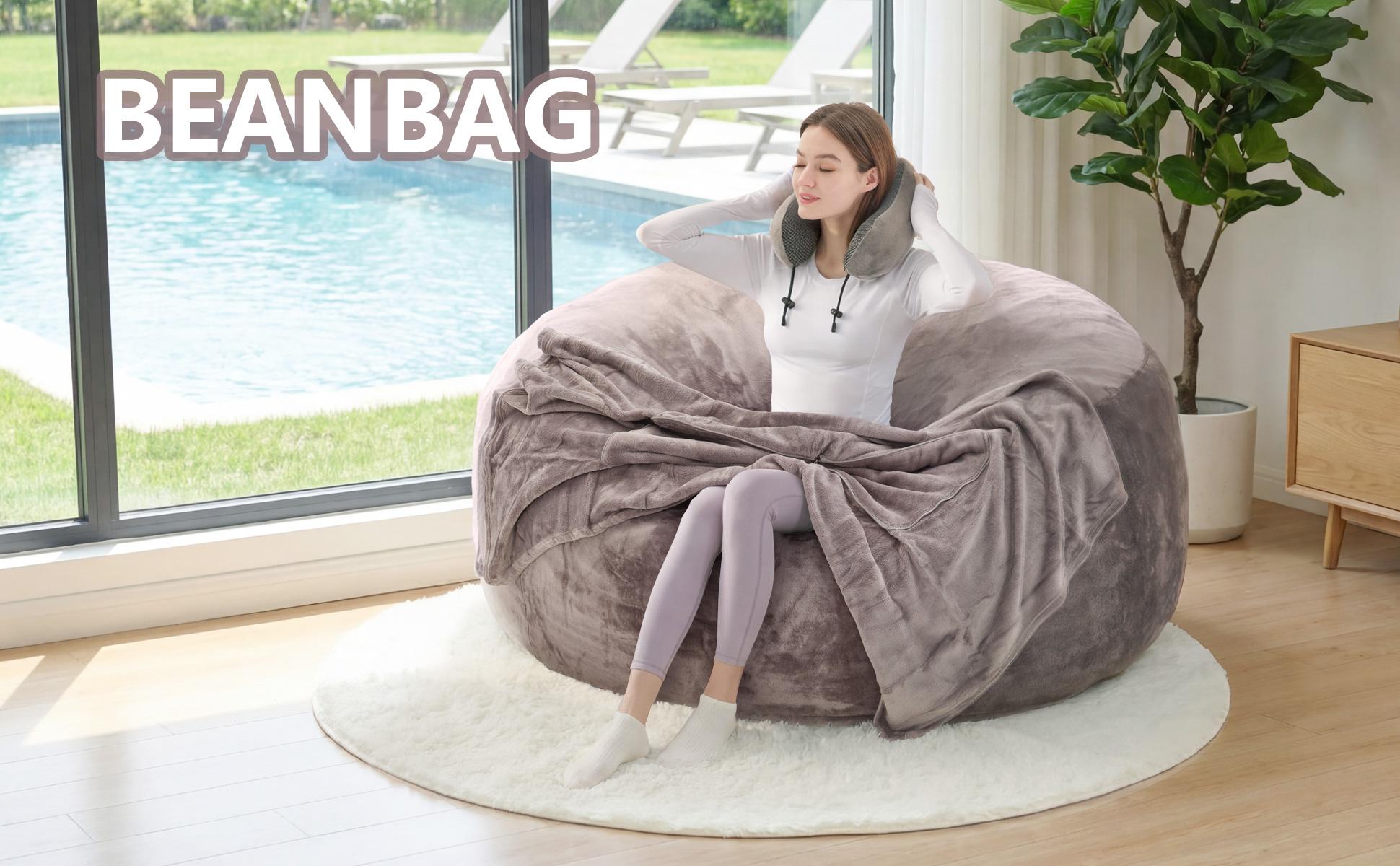 3FT/4FT bean bag Lazy sofa beanbag Chair USA Ship Free High-Rebound Memory Foam Furniture Soft flannel fabric
