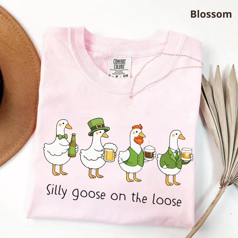 Comfort Colors Silly Goose On The Loose Beer Shirt, St Patrick’s Day Goose Shirt, Funny Irish Goose Tee, Lucky Goose Shirt