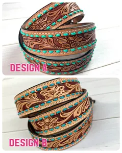 Floral Leather Tooled Turquoise Buckstitch Handbag Strap