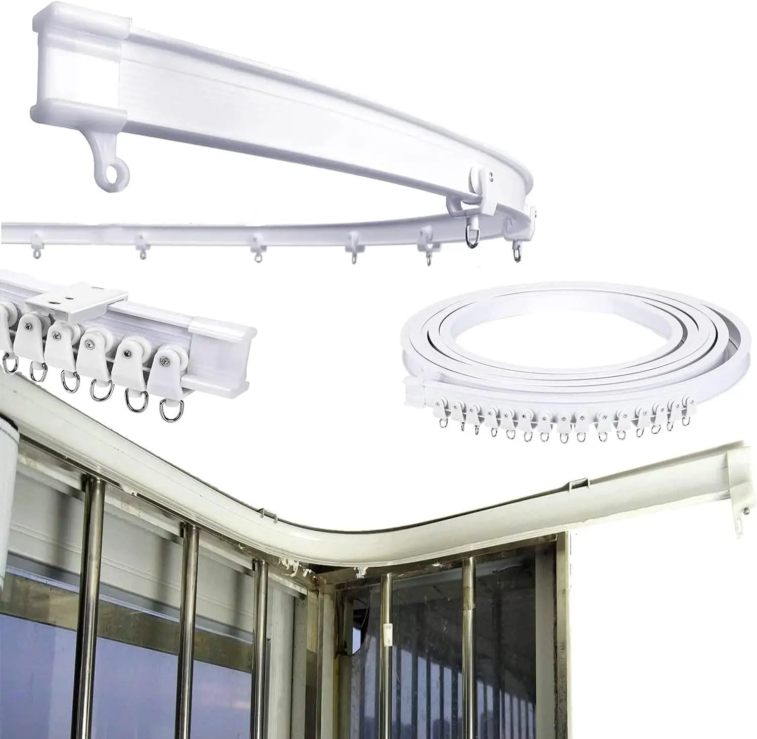 16.5 FT Bendable Curtain Track Ceiling,Mounted Straight Curved Ceiling Track Set Installation for Windows Curtain Room Divider - 5 Meter White