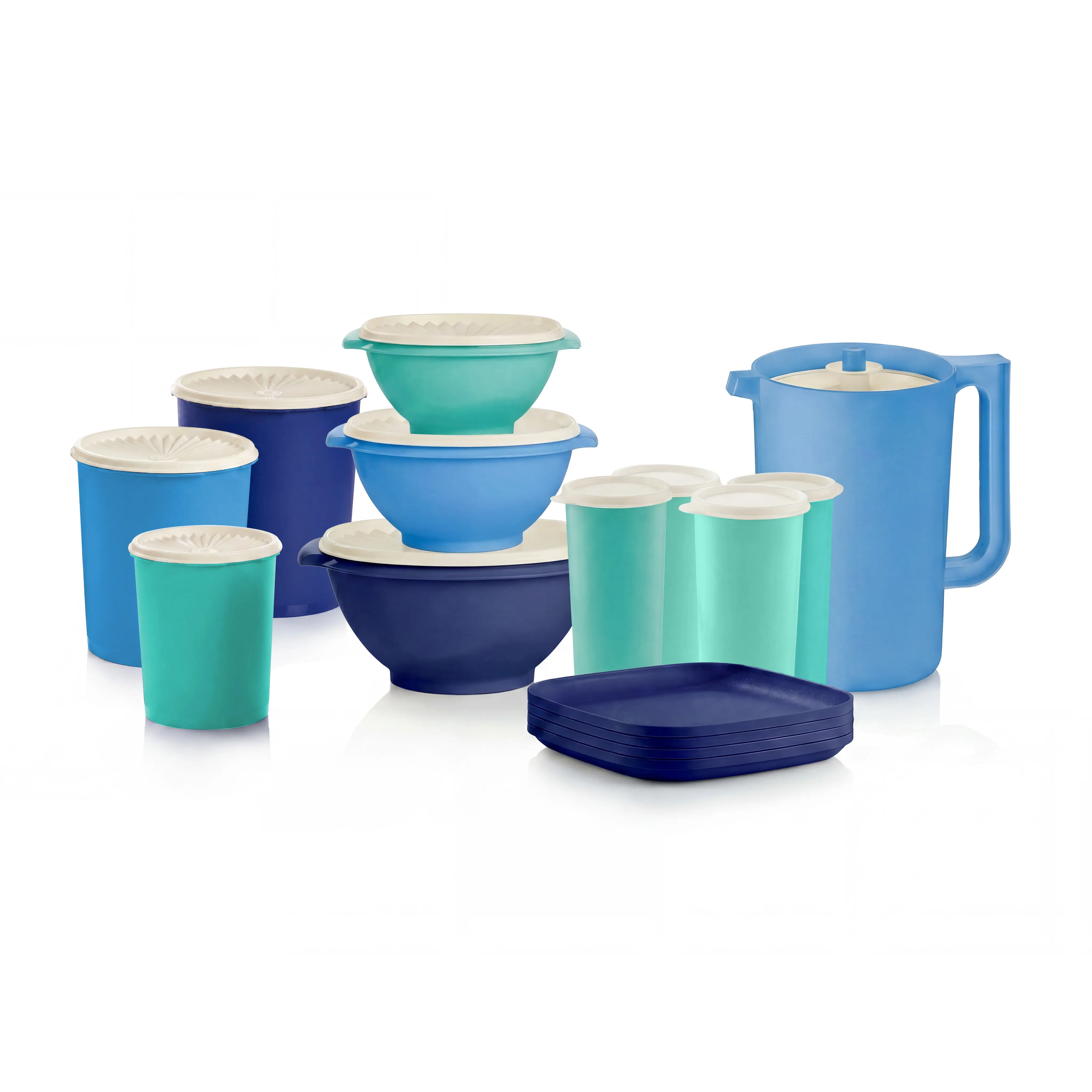 Tupperware 15-Pc Servalier Serve and Store Set, Kitchen Preserving Containers with Square Tumbler, Plates, Bowl Tableware