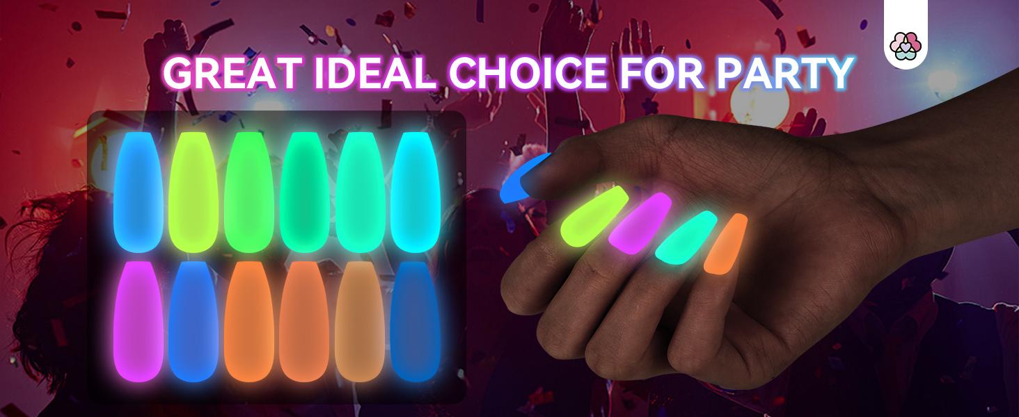 SAVILAND Glow-in-the-Dark Nail Polish Set: 12 Luminous Neon Vegan Shades Base & Top Coat Quick-Dry Formula Perfect for Salon Home DIY & Nail Art(All kits include a base coat and top coat for nail polish)