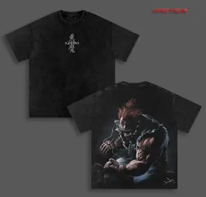 Akuma (Gouki) Tee Washed – Street Fighter II Game Vintage Washed & Acid Wash Heavy Cotton Oversized Graphic T-Shirt Double Printed Dark Fantasy Game Streetwear, Retro Unisex Soft Cotton Apparel, Gift for Street Fighter II Fans