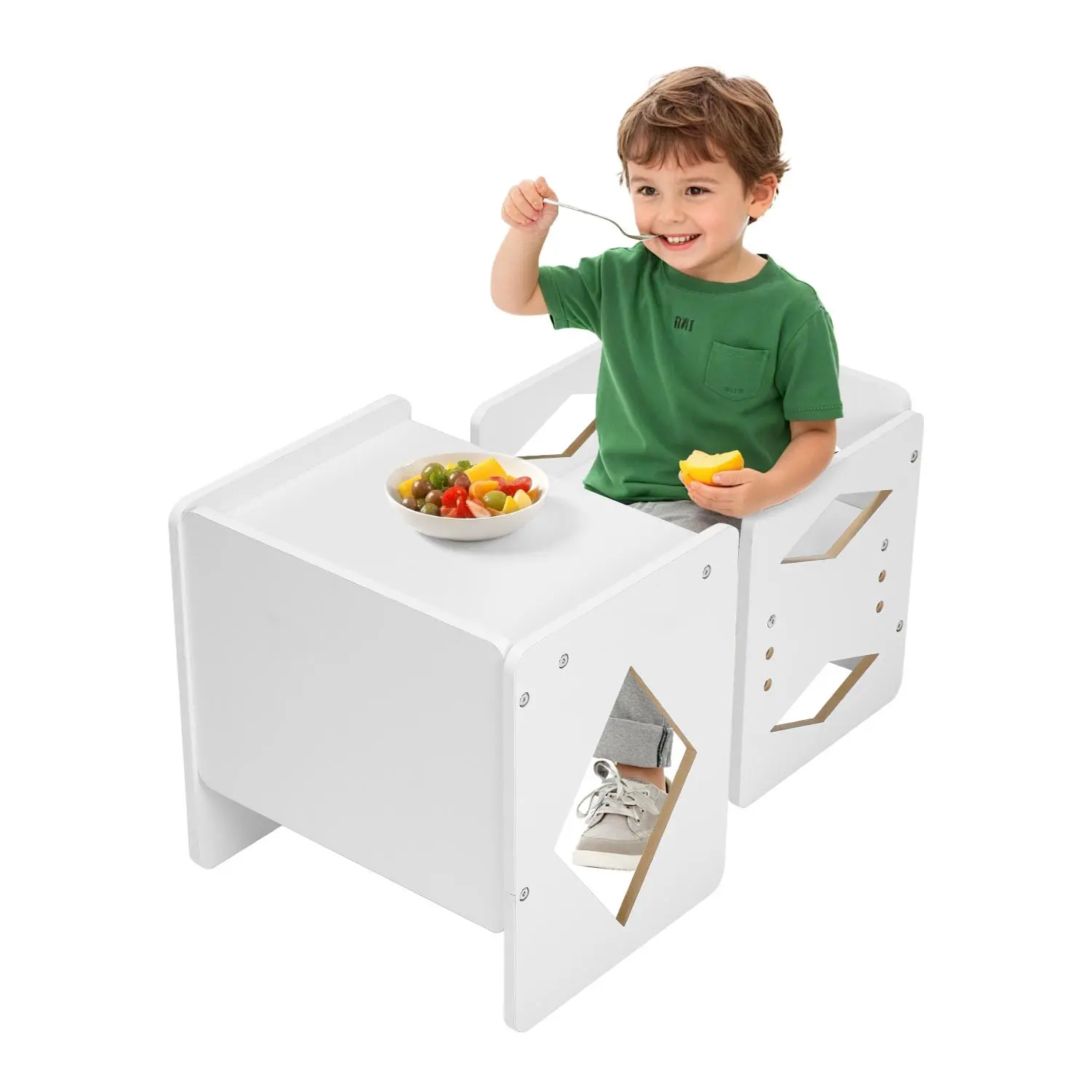 VEVOR Montessori Weaning Table and Chair Set,  , Wooden Toddler Table and Chair Set for Aged 1-5, Adjustable Height Kids Montessori Chair and Activity Table, Ideal for Reading, Eating, Playing - White#BackToSchool