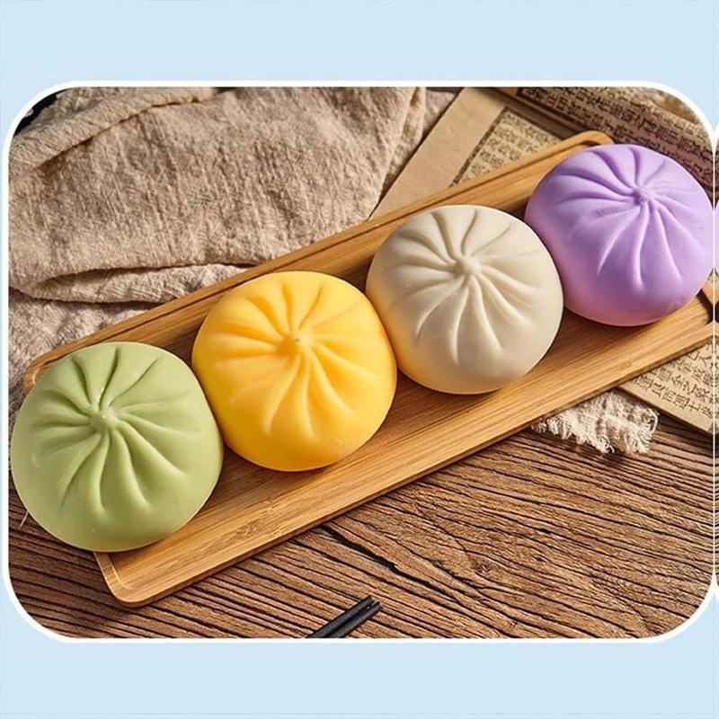4 Pieces Colorful  Dumpling Stress Balls Fidget Sensory Toy, Relaxing Hand Toy, Steamed Bun Stretchy Desk Toy, Dumpling Steam Bun Stress Toy, Holiday Gift