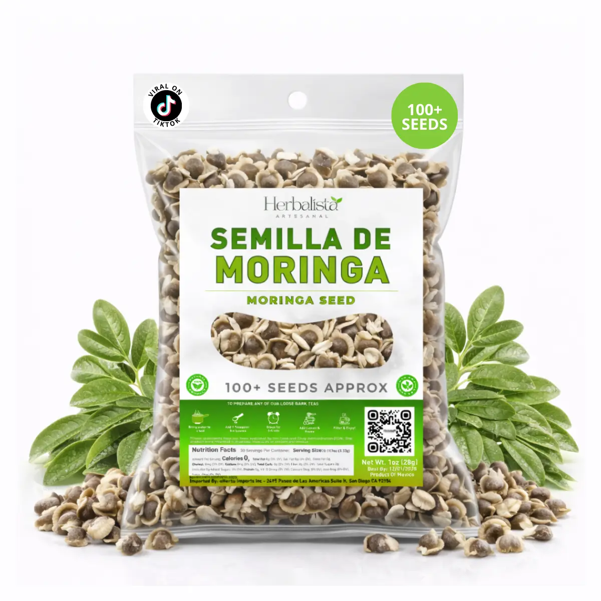 Herbalista - Moringa Seeds | 1oz (28g) Approx. 100+ Seeds | Premium PKM1 Variety | Snacking & Planting | Non-GMO | Wildcrafted Drumstick Tree (Malunggay) | Moringa Oleifera Semillas