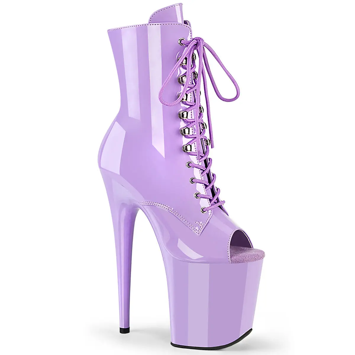 Pleaser Flamingo-1021 Lace-Up Peep Toe Stilettos in Lace with 200mm Heel and Zipper Closure, Boot, Platform, Women, Statement Shoes, High Heels, Footwear, Ankle Height, Side Zipper, Evening