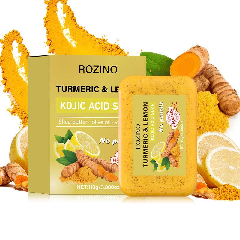 ROZINO Turmeric & Lemon Soap Bars - Natural KOJIC Acid Soap for Daily Grooming - 15 Bars in Convenient Pack