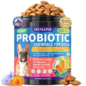 WEALLIN Dog Probiotics soft Chews 500 Count, Crunchy Shell with Krill Core, Triple Probiotics & Prebiotics for Digestive Health, Immune healthy Support & Skin Coat, Chicken Flavor, for All Breeds & Sizes