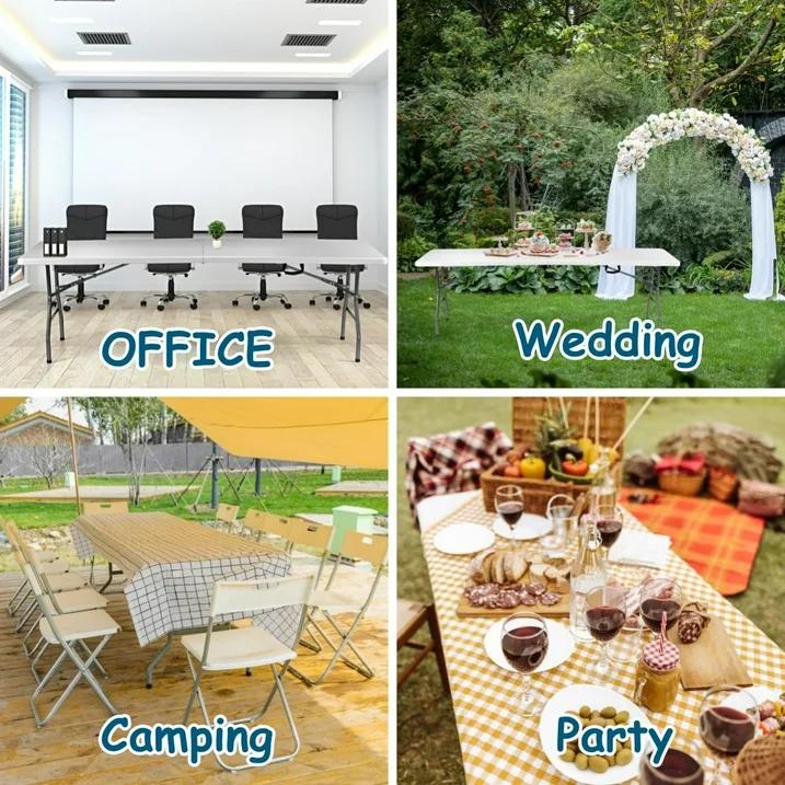 6ft Plastic Folding Table Heavy Duty Stainless Steel Legs Built-in Handles for Outdoor Camping Parties Weddings Picnics Christmas Gift