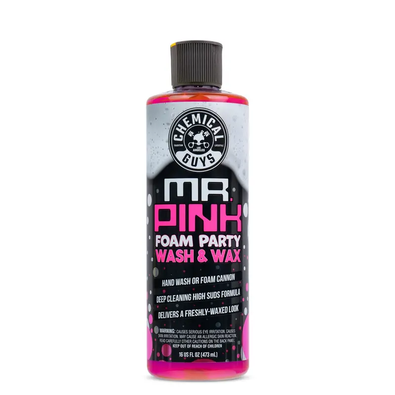 CHEMICAL GUYS Mr. Pink Foam Party Wash & Wax Car Washing Soap - pH-Balanced, Hyper Foamy Bucket Wash Formula, Safe on All Finishes, With Wax for Protective Shine & Protection, Car Cleaner