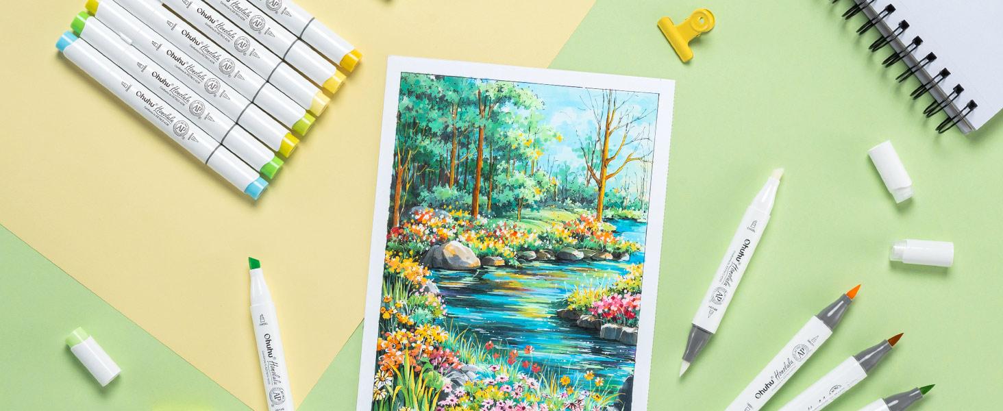 Ohuhu Alcohol Markers: Brush&Fine Dual Tips - 104 Colors & 216 Colors - Double Tipped Art Marker Set for Artists Adults Coloring Sketch Illustration - 104+216=320 - Refillable Ink - Honolulu B Series of Ohuhuart - Women's Day Gift