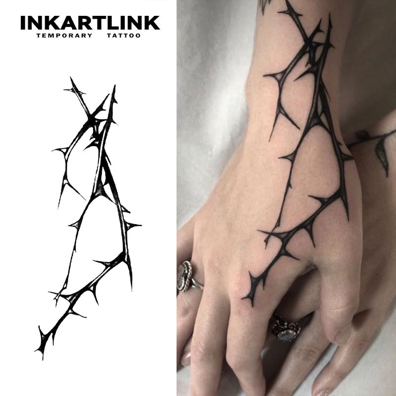 INKARTLINK Tattoo Tech, 2 Sheets Medium Semi Permanent Tattoo, Adult Art Design Temporary Tattoos, Lasts 1-2 Weeks, Waterproof, Realistic Look, No Adhesive, No Reflection (Thorn)