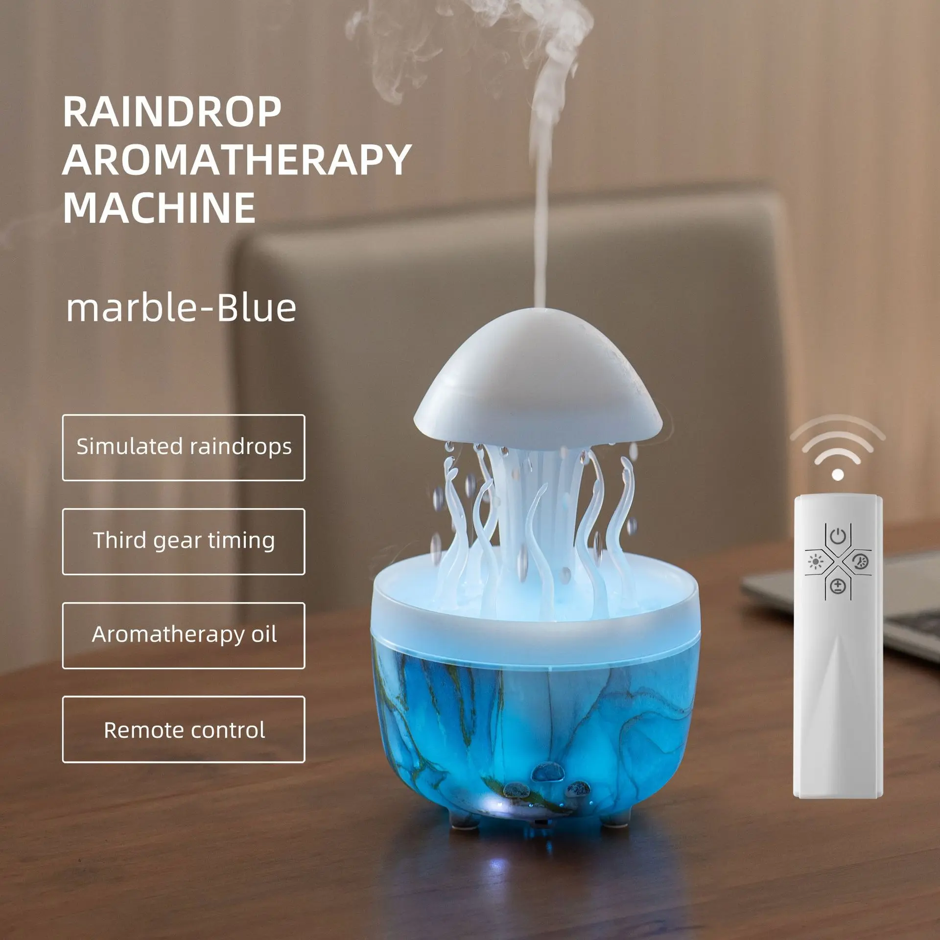 Large Cloud Rain Humidifier - Deep Sea Elf Noiseless Cool Mist Humidifier with USB Port, Silent Spray, 7-Color Gradient Luminous Nightlight, Remote Control, Auto Shut Off, Sleep Aid for Bedroom, Ideal Holiday Gift