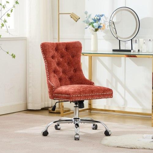 Bellemave Velvet Upholstered Tufted Button Office Chair with Golden Metal Base Adjustable Swivel Desk Chair Deep Seat Cushion Handcrafted Nailhead Trim