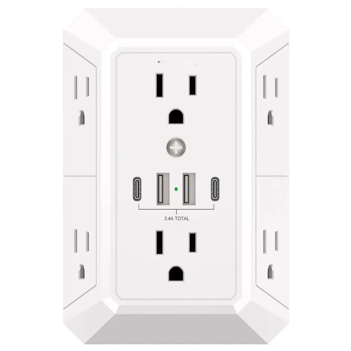 Multi Plug Wall Outlet Surge Protector with 6-Outlet & 4 USB Ports(2USB-C) | Outlet Extender with 1680 Joules, Multiple Outlet Splitter for Home Office Dorm Room Essentials, ETL Listed, White