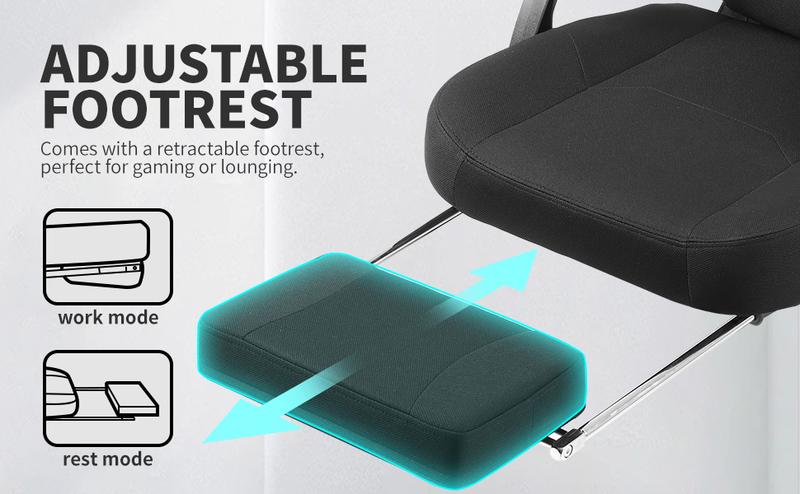 Gaming Chair, Big and Tall Gaming Chairs for Adults with Footrest and Lumbar Support, Comfortable Ergonomic Fabric Computer Chair 400 lbs, 360° Swivel, Height Adjustable Video Gamer Chair