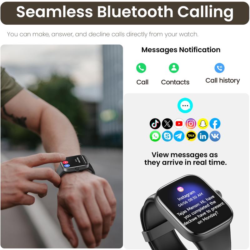 TOZO S7 Smartwatch Bluetooth Call AMOLED Ultra HD Screen,Dynamic Dials Messages Push 100+ Sports Modes,Detect Human Health (Heart Rate,Blood Oxygen)with High Battery Life Touch Screen Watch Black Smart wearables NewYear Gift
