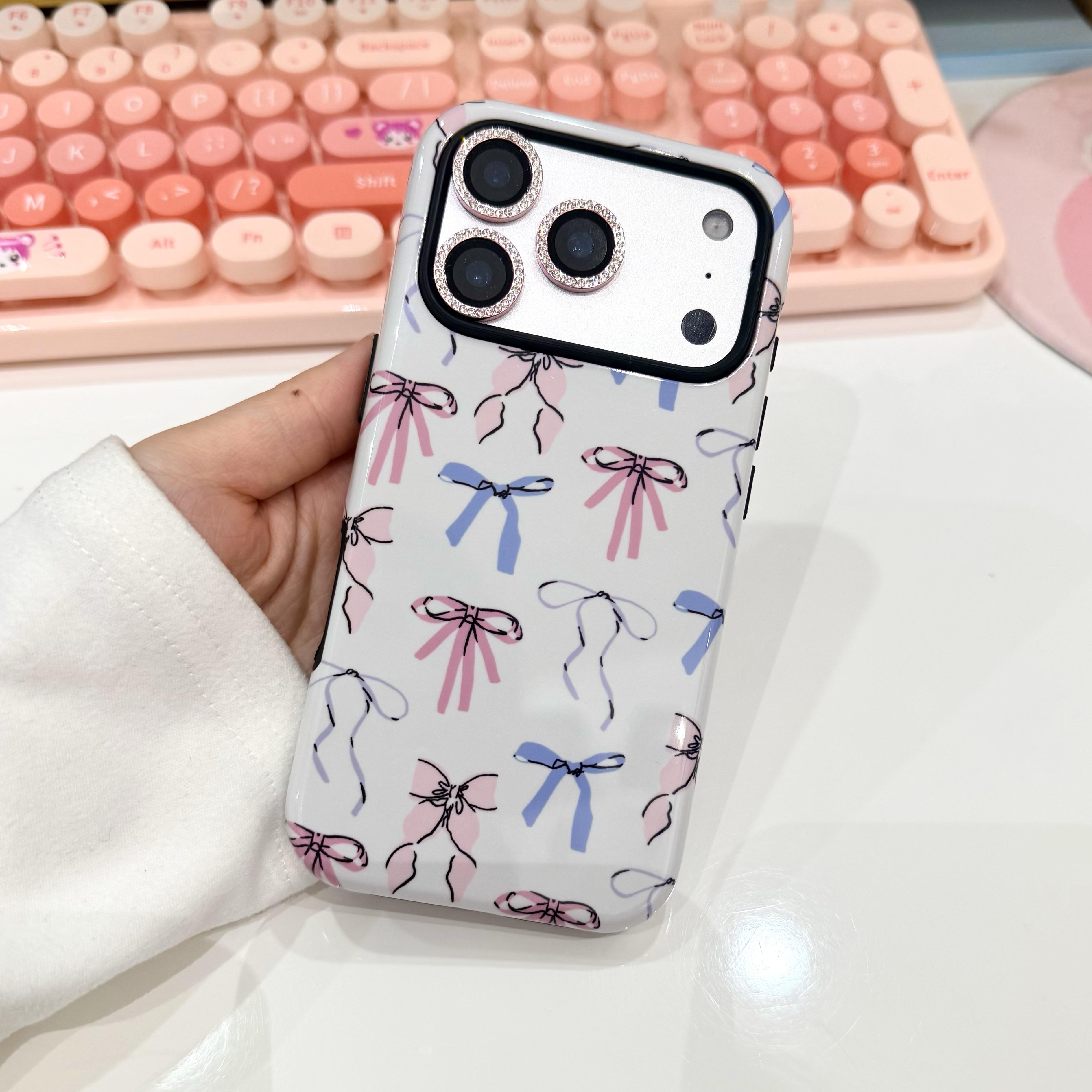 Cute bow iPhone case, hard shell phone cover, dual-layer shockproof design, compatible with iPhone 17/16/15/14/13 Pro/Plus and iPhone 17/16/15 Pro Max cases