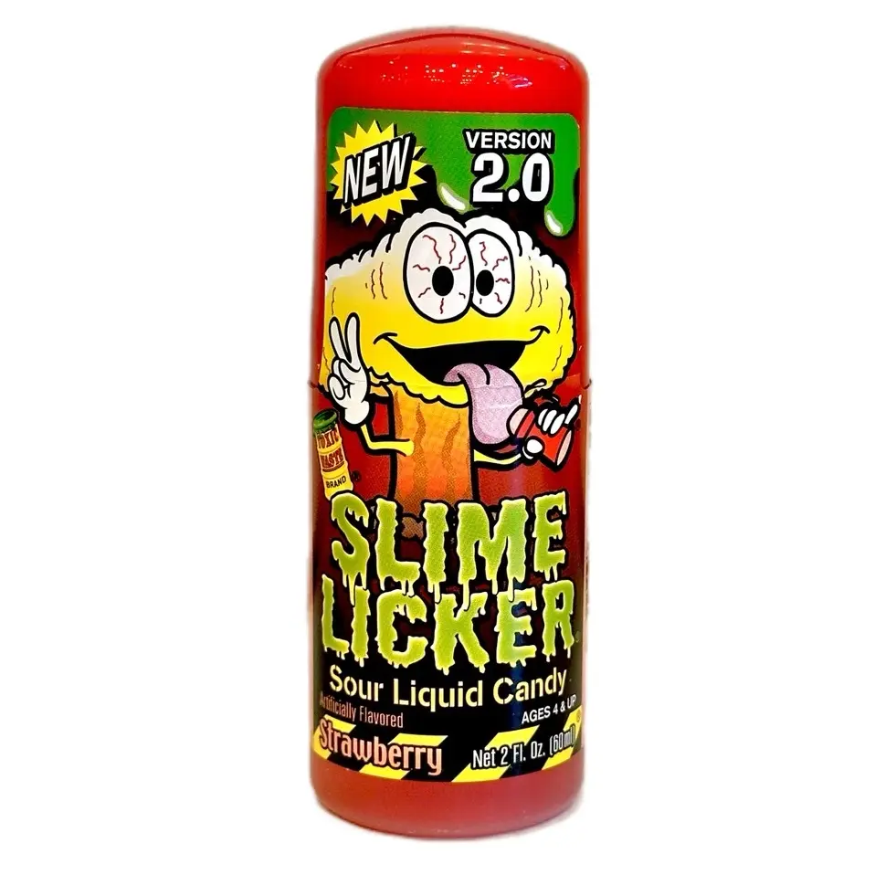 Slime Lickers 2.0 New Version Novelty Sour Blue Razz Zing Tangy Liquid Candy Snack - 2 fl oz Plastic Bottle, Roller Ball Applicator, Caffeine-Free, Mess-Free, Intense Flavor, ASMR Food, Cupboard-Storable, High Fructose Corn Syrup, 12+ Months, Children, Ad