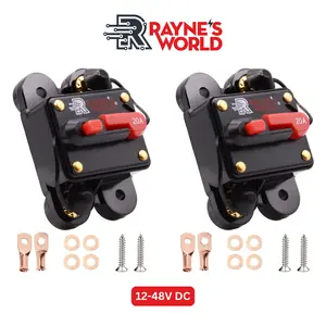 Rayne's World (2 Pack) 20-300 Amp 12V-48V DC Waterproof Circuit Breaker with Connection Kit - Car Stereo, RV, Solar Power, Automotive, Marine, Trolling Motor