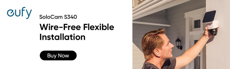 eufy Security SoloCam S340 360° Pan & Tilt Solar Security Camera 2.4 GHz Wi-Fi No Monthly Fee HomeBase S380 Compatible - Ai Auto Lock And Tracking