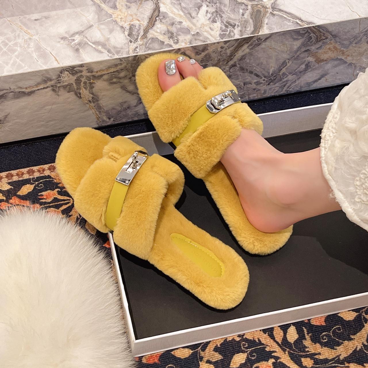Mao Mao Women's Soft Furry Slippers 2025 Spring Autumn Round Toe Non-Slip Sole Adjustable Straps Elegant Home Wear Flipflop Girl Walking Shoes SpringStatements