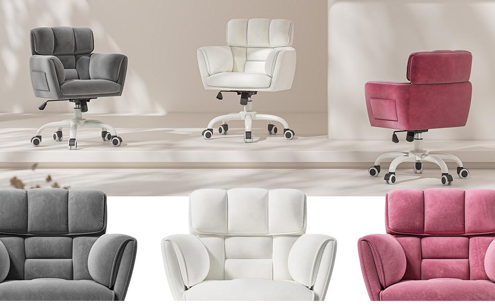 Raybee Cute Vanity Chair with Back Skin-Friendly Material, Modern Adjustable Height Upholstered ,Home Office Makeup Chair with Wheels, Comfy Gaming Chairs with Side Pockets for Bedroom