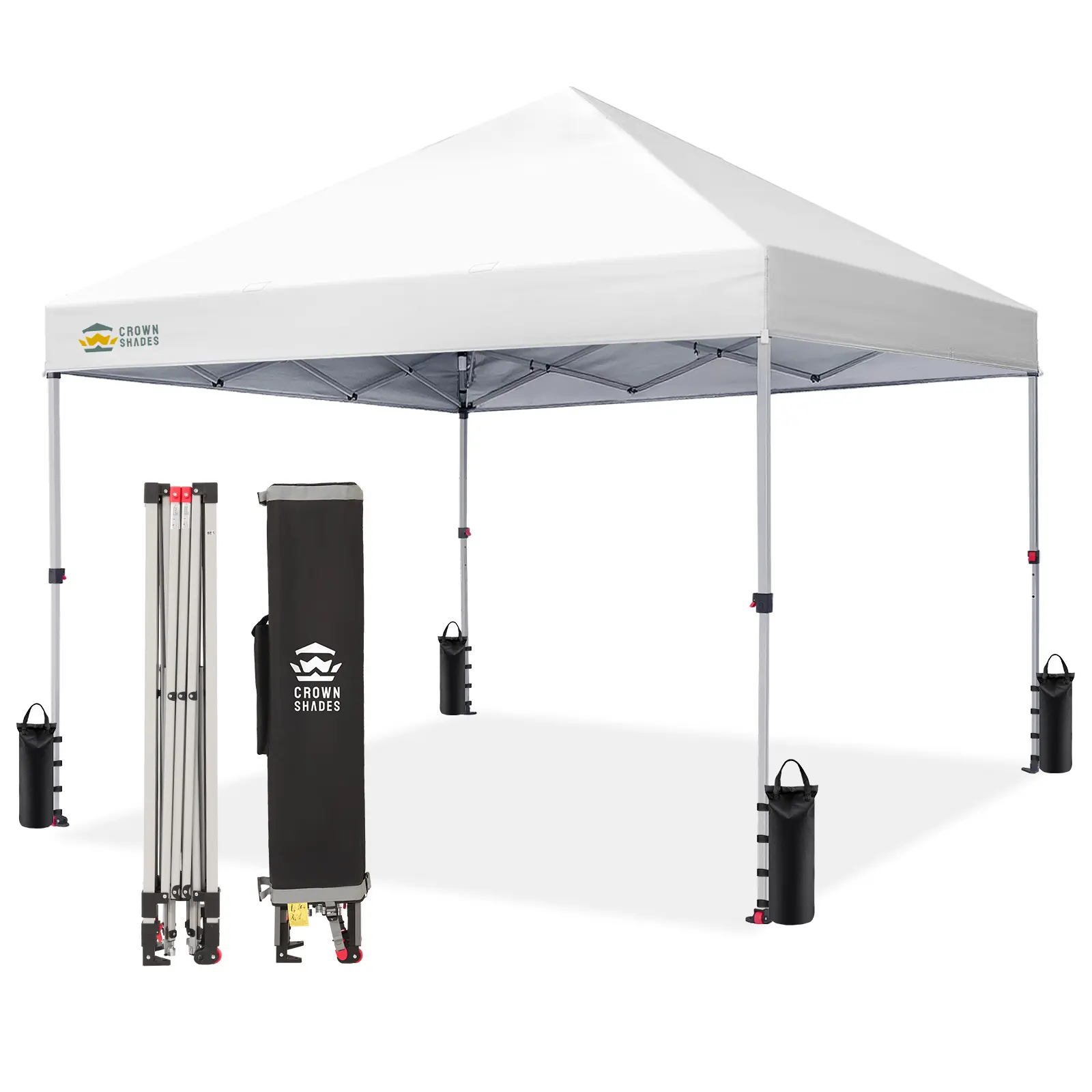 CROWN SHADES 8x8 Pop Up Canopy - Beach Tent with CenterLok One Push Setup - Easy Outdoor Sun Shade for Events, Parties, Camping - Gazebo with STO-N-Go Cover Bag, Silver Coated Top