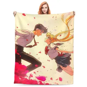 Valentine's Day Anime Throw Blanket – Romantic Anime Couple in School Uniforms, Falling Petals Scene, Soft Fleece Blanket for Fans, Bedroom or Gift