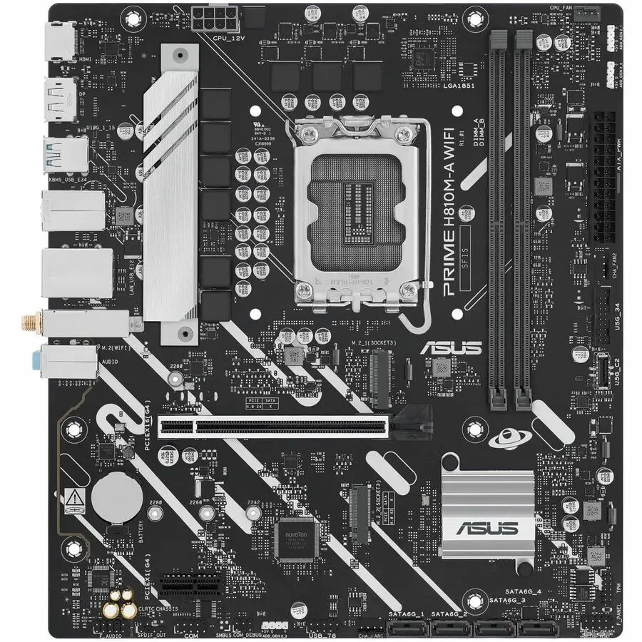 Asus Prime H810M-A WIFI-CSM mATX Desktop Motherboard, LGA-1851 Socket, DDR5 Support, Internal WiFi, for Computers