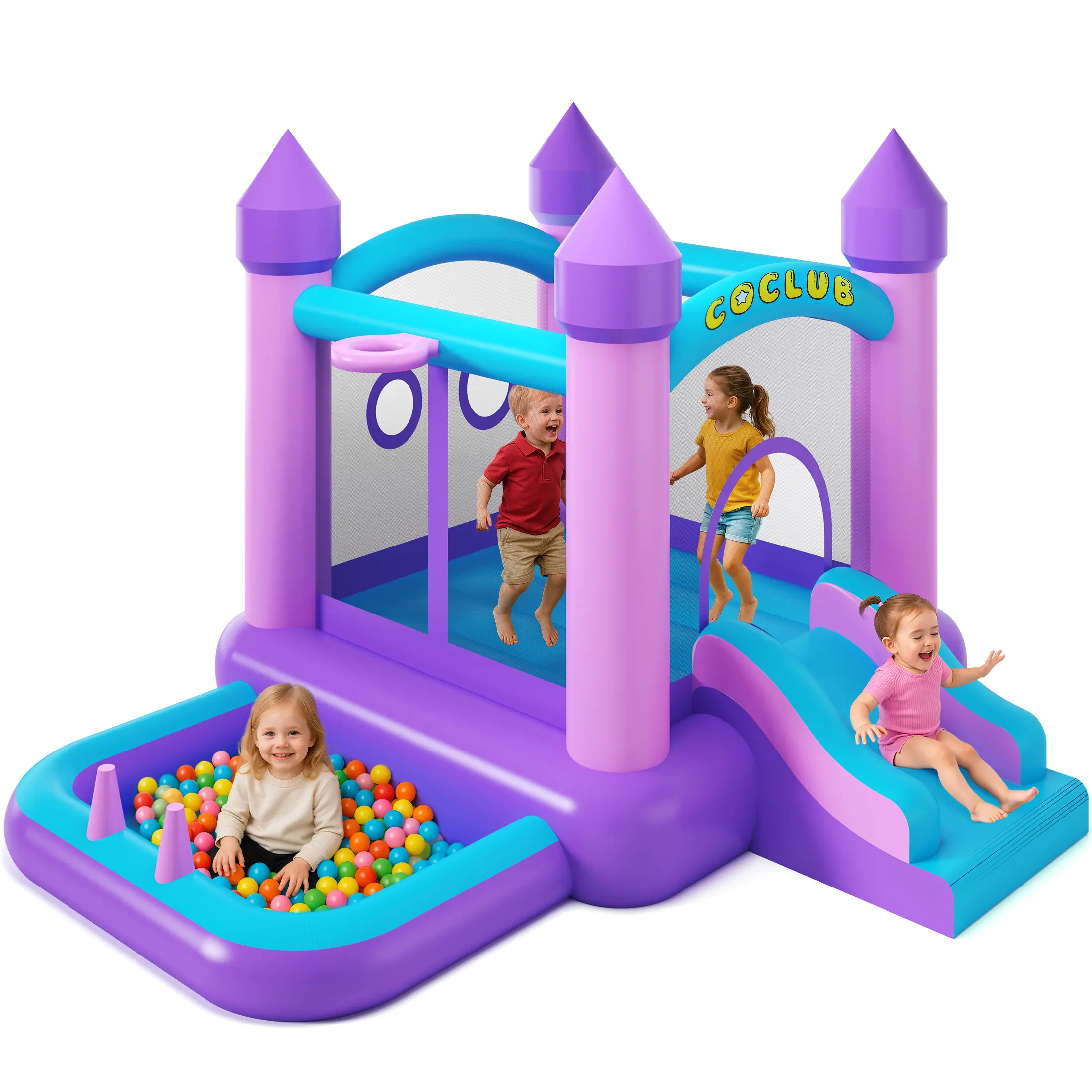 Segmart Inflatable Bounce House for Kids, 6-in-1 Toddler Bouncy Castle with Slide, Ball Pit and Blower, Indoor Outdoor Jumping Playhouse for Ages 2-5 (154 x 113 x 90 in)