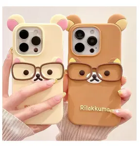 Cute Cartoon 3D Rilakkuma Phone Case Bear Couple Silicone Cartoon Bear For iPhone 12 13 14 15 Plus 16 17 Pro Max 3D Bear Couple Silicone Cartoon Phone Case