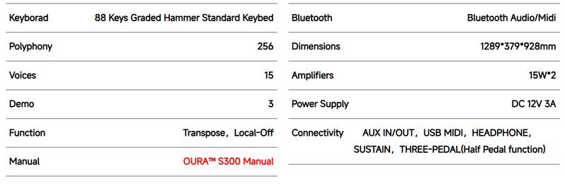 Donner OURA S300 Home Digital Piano with 88-key Graded Hammer Standard Keyboard