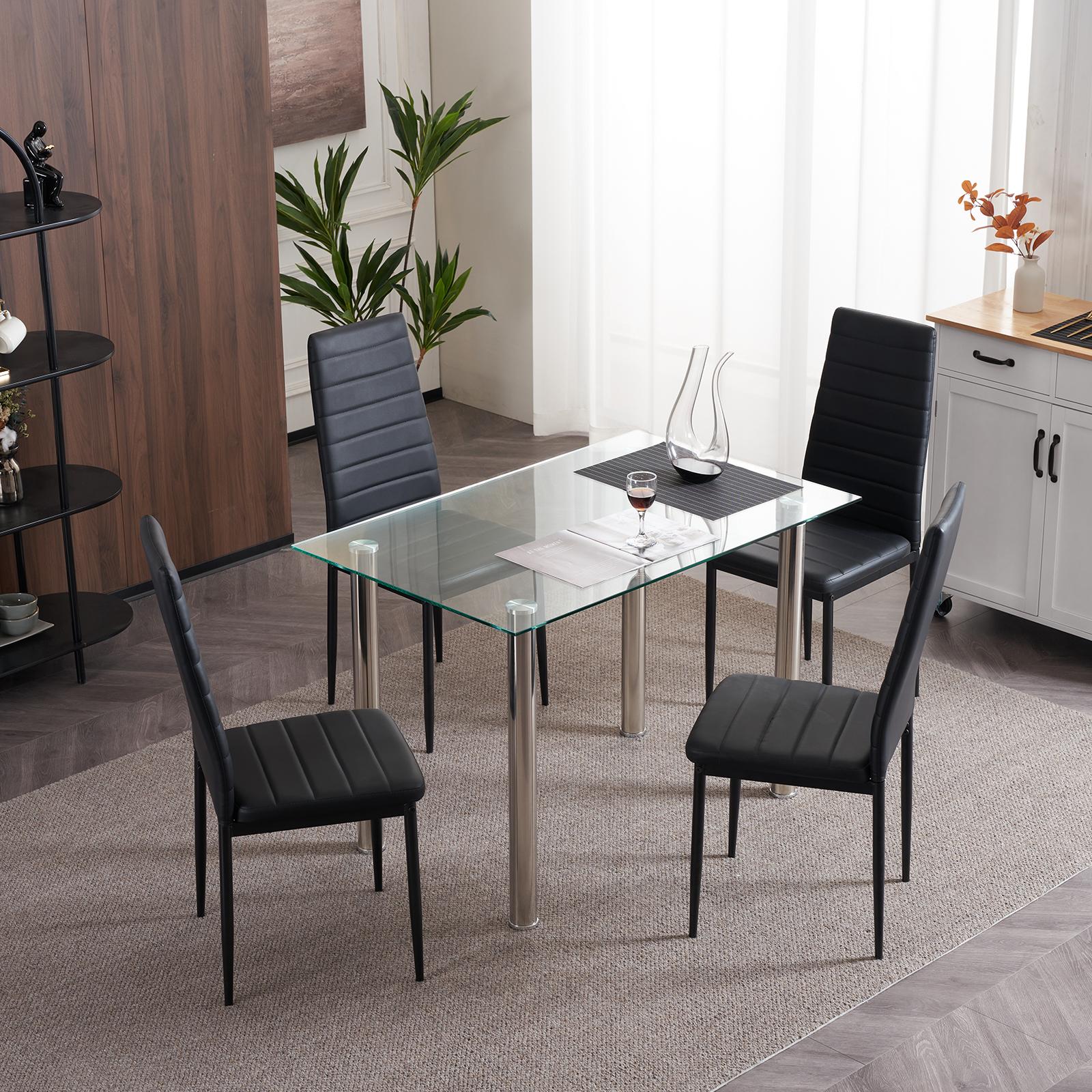 Karl home Dining Chairs Set of 4, PU Leather Balck Kitchen Chairs with Padded High Back & Foot Cap Protection for Dining Kitchen Living Room,300lbs Capacity,Space-Saving