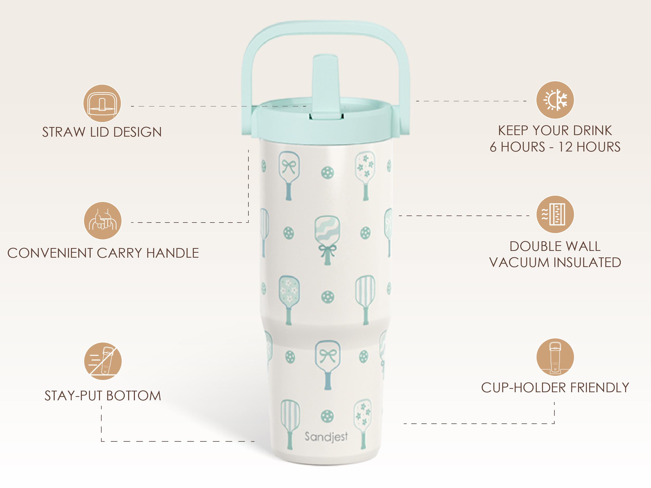 SANDJEST 30oz Insulated Tumbler with Straw Lid & Carry Handle, Leak Proof Stainless Steel, Cupholder Friendly, Travel Outdoor Spring Mother's Day Gift