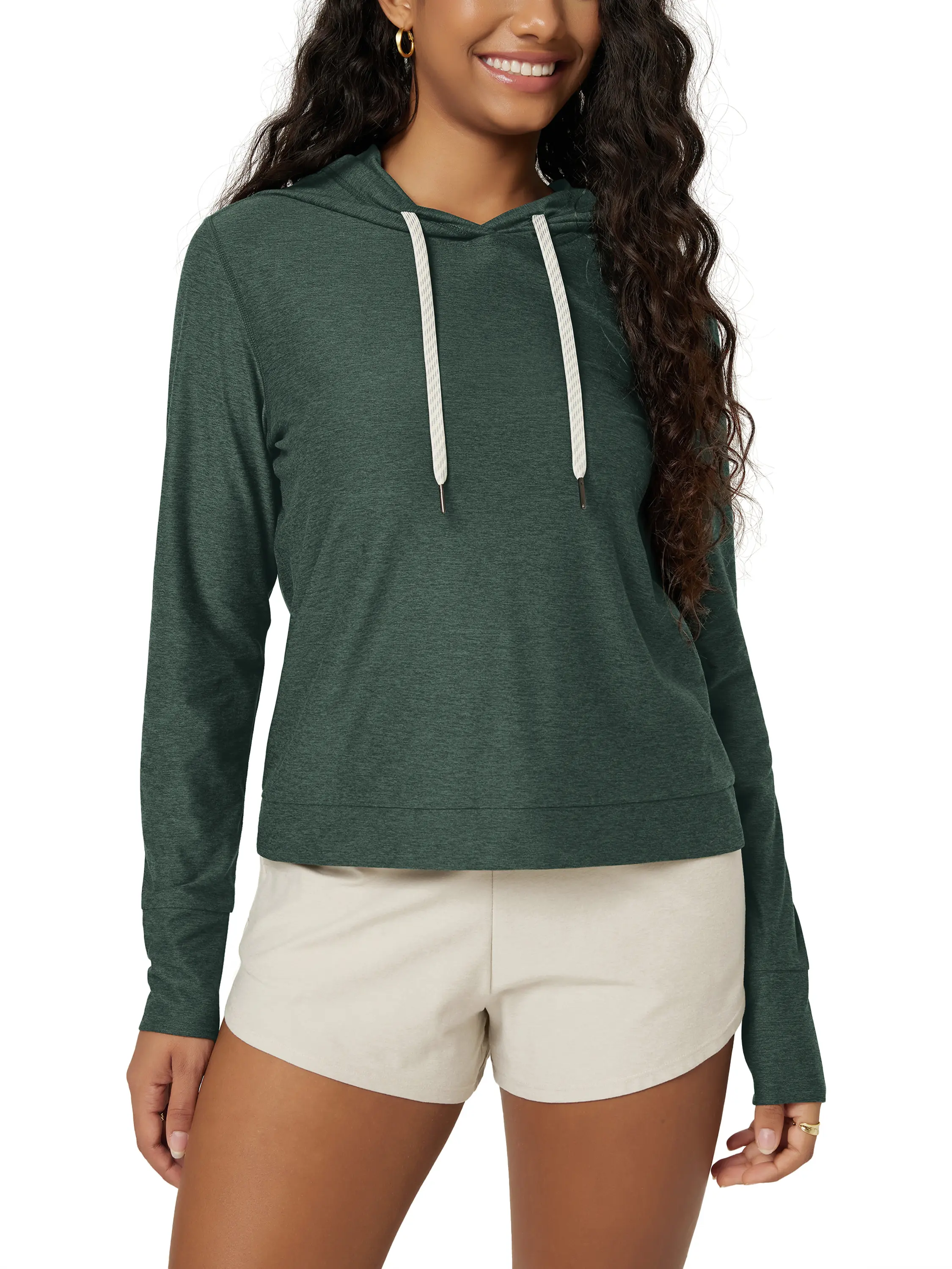 ODODOS Women's Basic Crop Hoodie in odSTRATUM Tech Jersey, Ultra Soft Long Sleeve Pullover with UPF 50+ Protection, Light, Everyday, Fabric, Sweatshirts