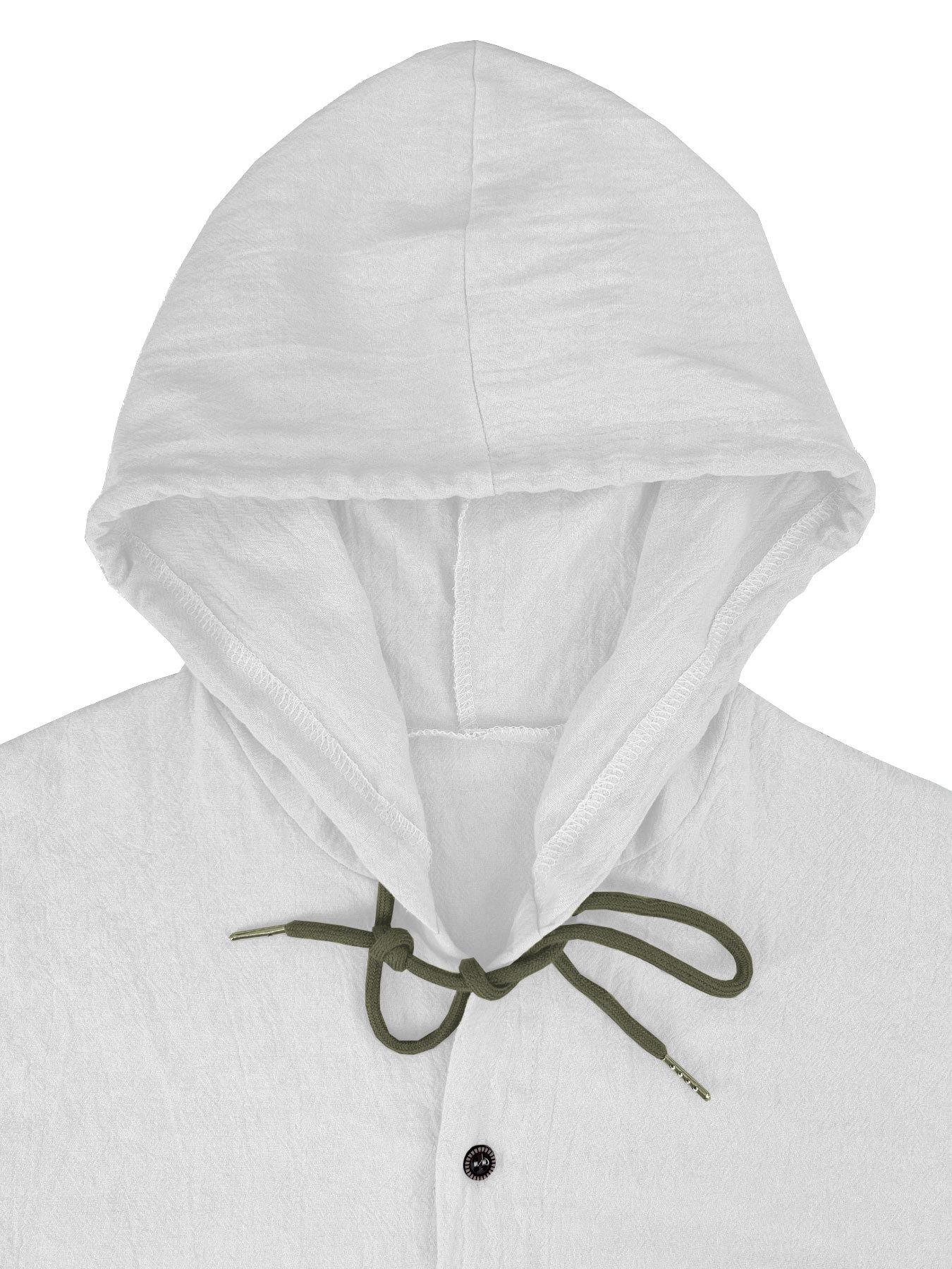 Men's casual hooded long-sleeved shirt, adjustable drawstring hood, non-elastic fabric, regular fit, suitable for spring and autumn outdoor hiking, camping, daily wear and party occasions, as well as gift for festivals