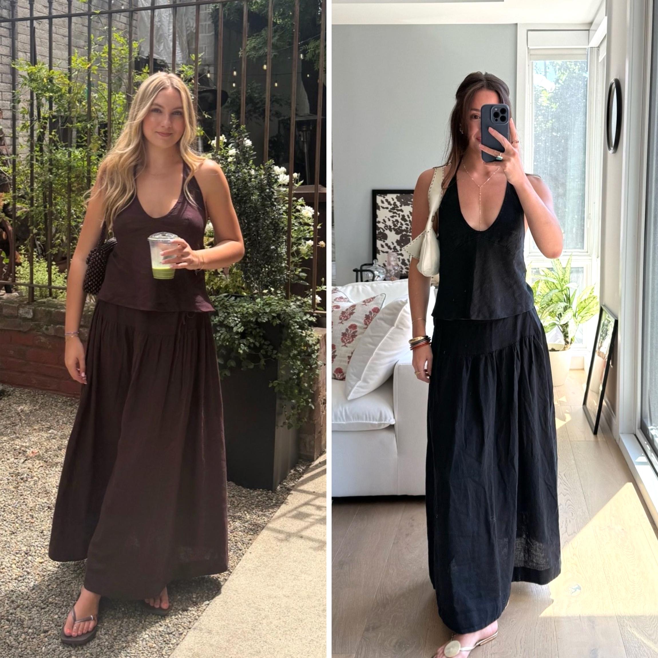 Buenoble Sandshell Linen Skirt Set Women’s 2 Piece Halter Top Flowy Maxi Skirt, Backless Summer Outfit, Beach Vacation Resort Matching Set